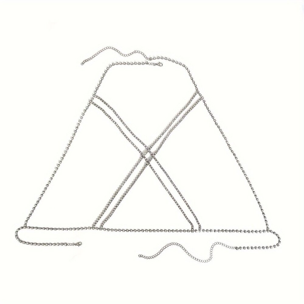 🆕 Rhinestones Criss cross Body Chain Bra Jewelry Harness For Women - Picture 7 of 7